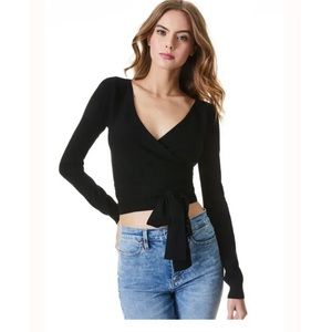 Alice + Olivia Antonia Ballerina Wrap Tie Black Sweater - Medium